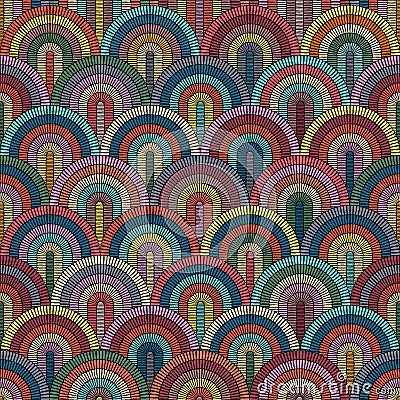 Embroidery or colored fabric pattern texture repeating seamless. Handmade. Ethnic and tribal motifs. Print in the bohemian style Vector Illustration